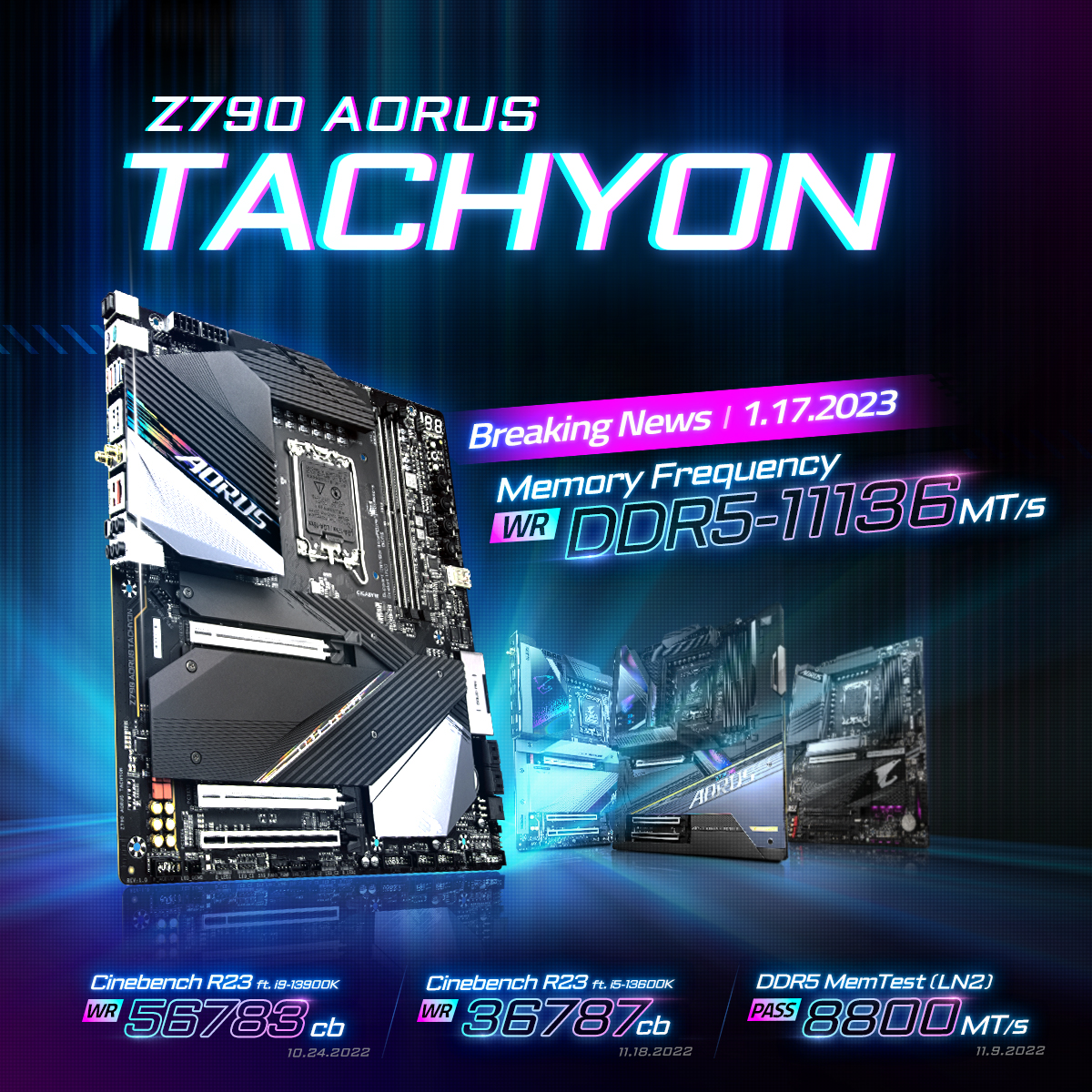 AORUS_ANZ's tweet image. 🎉Breaking News🎉
Z790 AORUS TACHYON keeps setting new records!
🏆 Memory Frequency World Record - DDR5-11136 MT/s
aorus.com/motherboards/Z… 

#Z790 #AscendTheThroneOfGaming #BuiltforPerformance #Intel #AORUS #GIGABYTE #13thGen #overclocking