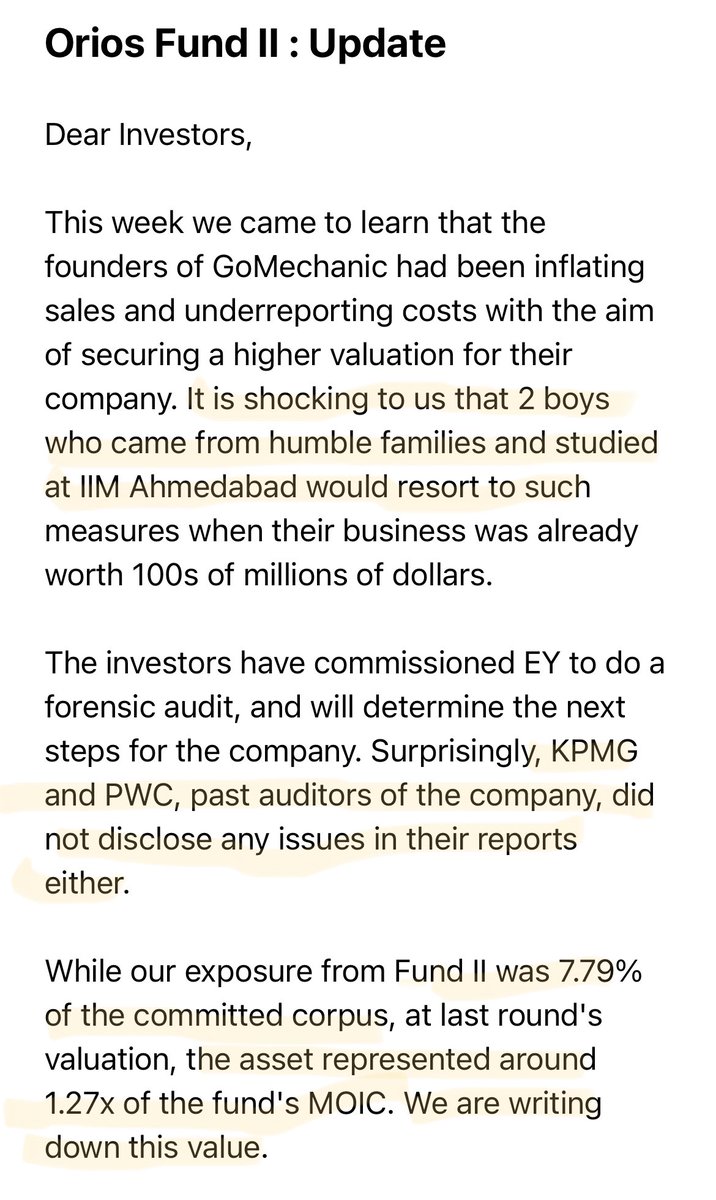 ia_laurel's tweet photo. #Gomechanic #orios #Sequoia #SoftBank
What is Due Diligence ?
1) Family Background
2) Education Background
3) Auditor
I wonder if these PE guys deserve the fee they levy & if they have charged investors for these ‘book entry gains’.
Another ‘Born to Burn’ startup ! https://t.co/bxqhpN3XVy