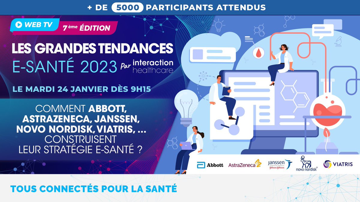 Conf #Esante2023 [J-5] :💡"Comment Abbott, @AstraZenecaFR , @JanssenFRA , <a href="/NovoNordiskFR/">Novo Nordisk France</a> , <a href="/ViatrisInc/">Viatris</a> construisent leur stratégie #Esanté?" ce 24/01 lors de l'événement annuel de Interaction Healthcare <a href="/digitalsante/">Interaction Healthcare</a> 

📌 Infos &amp; Inscriptions 👉 bit.ly/3GSXgyN #hcsmeufr