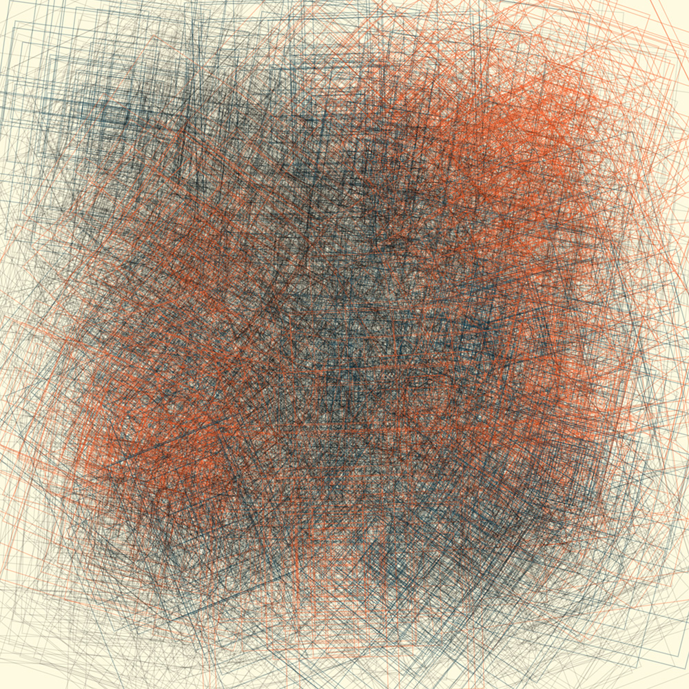 SpritzCam's tweet photo. #Genuary18 Definitely not a grid. #p5js #genuary #creativecoding https://t.co/7xFof3mmnP