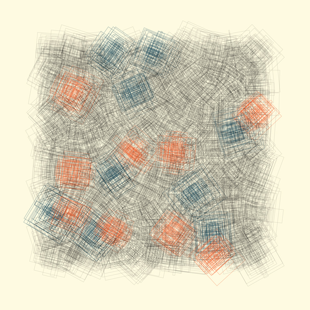 SpritzCam's tweet photo. #Genuary18 Definitely not a grid. #p5js #genuary #creativecoding https://t.co/7xFof3mmnP
