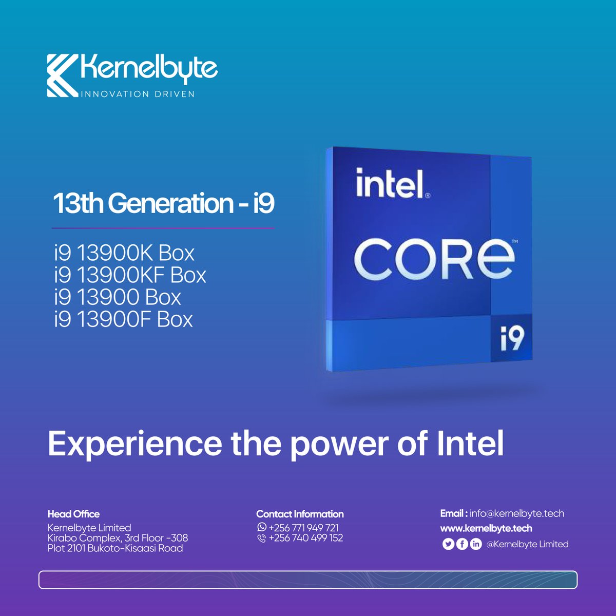 KernelbyteLtd's tweet photo. 13th Gen – Intel getting out its way to deliver. Let me brief you.  The i9 13900K chips having 24 cores at 5.8Ghz, wow 💥– render 8K videos with out breaking a sweat. Seamless, efficient multitasking.

Now lets get you the components you need. 
https://t.co/pWF1VcwFtA

#tech https://t.co/wgYnzLpyaC