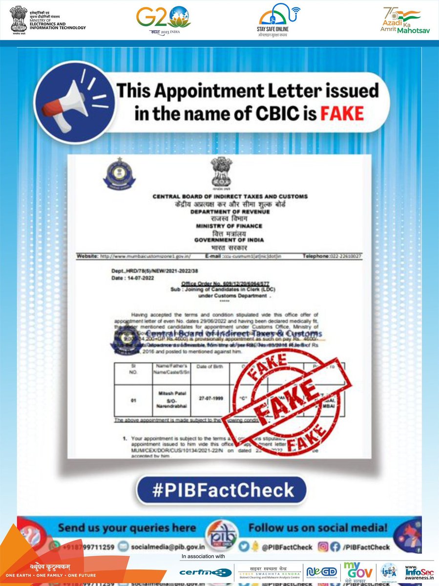 PROFESS51177061's tweet image. #StaySafeOnline #infosecawareness
Fake appointment letter #