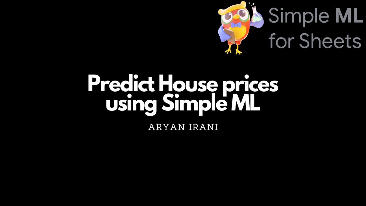aryanirani123's tweet photo. Create and train a machine learning model in Google Sheets using #SimpleML. In this video we are going to predict house prices using SimpleML for Sheets.
#Google #MachineLearning #GoogleSheets @workspacedevs
https://t.co/e67lTymvUS https://t.co/qQuPwszdc4