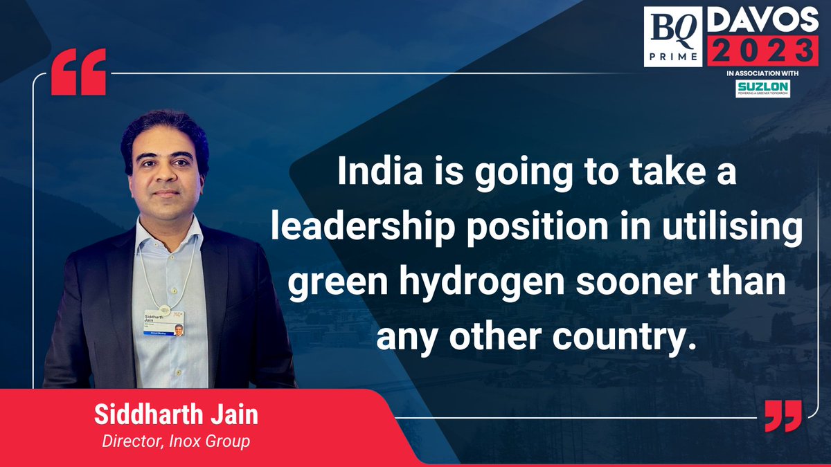 NDTVProfitAlpha's tweet photo. #BQatWEF | The future for India is going to be #greenhydrogen and the government understands its importance, says #InoxGroup Director @JainSiddharth_. @niraj_shah
Read more: https://t.co/JkIlyNLpaH https://t.co/BeBcjC0i4u