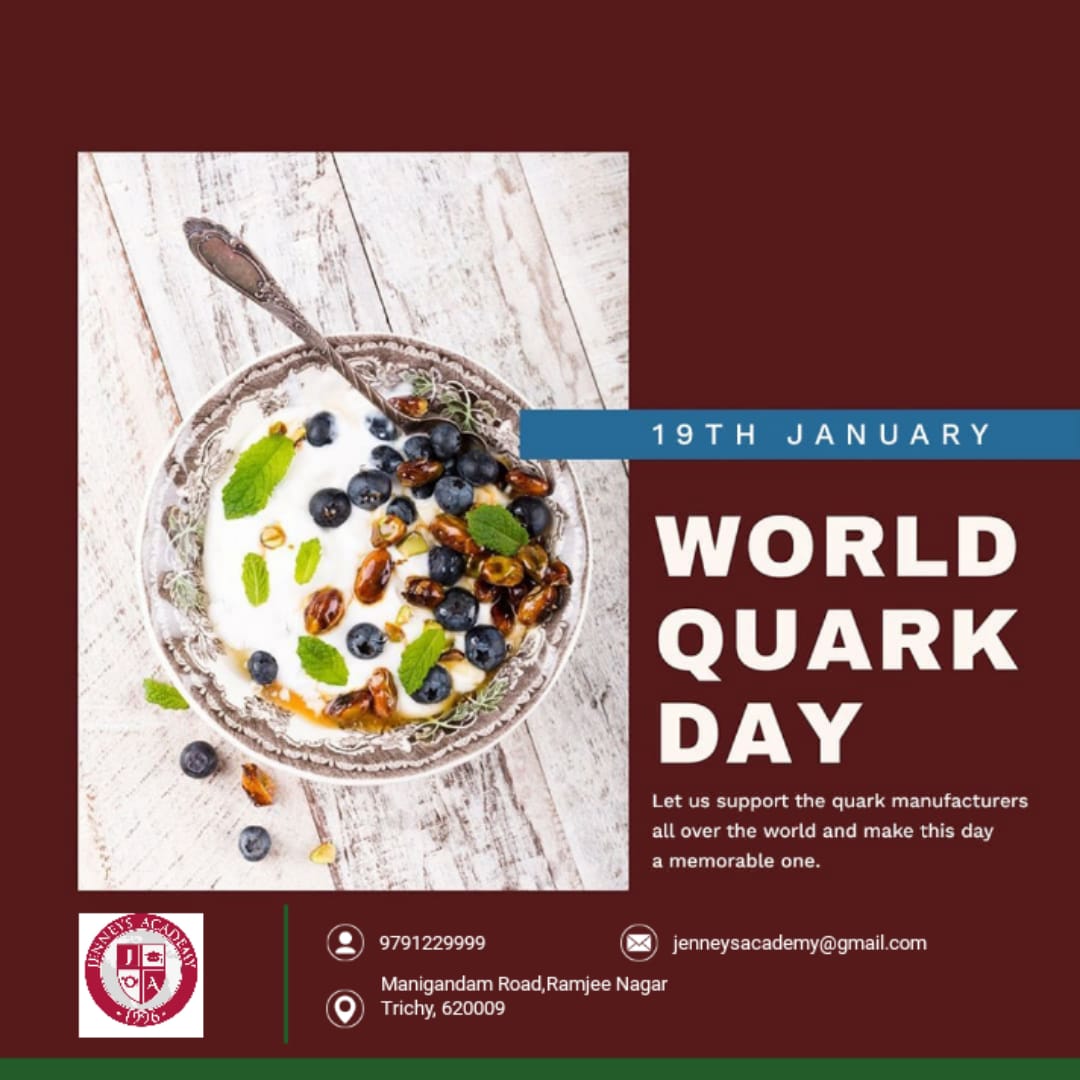 JenneysAcademy's tweet photo. Today is World Quark Day - A delicious cheese known as quark – sometimes spelled ‘quarg.’ Quark, or quarg translates to ‘curd cheese.’ Mild, creamy, and much better for your health than regul #foodislife
#WorldQuarkDay #jenneysAcademy #TamilNadu #Trichy #HotelManagement https://t.co/IQw10LjjSm