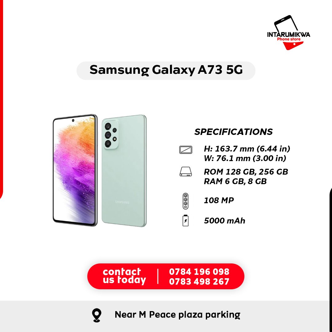 Intarumikwa4nes's tweet photo. Samsung Galaxy A73 5G is available in our store.
Contact us and order yours today at an affordable price. https://t.co/uGpqatGRTS