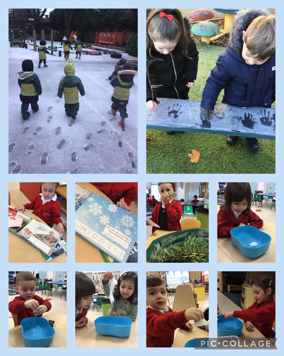 StFinbarsN's tweet image. The children are loving exploring Winter. We have been thinking about weather changes and what winter feels and smells like. The children have shown great curiosity asking questions such as, “Where does rain come from?” and “Why is the ice melting?” 
@StFinbarsSch #changeovertime
