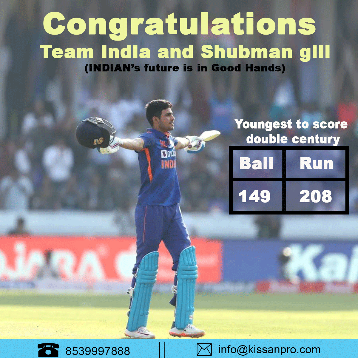 KissanPro's tweet photo. Magical double century with a six !
An incredible knock from Shubman Gill.

#INDvsNZ
#ShubmanGill 
#ShubmanGill200 https://t.co/jjd60NWTuW