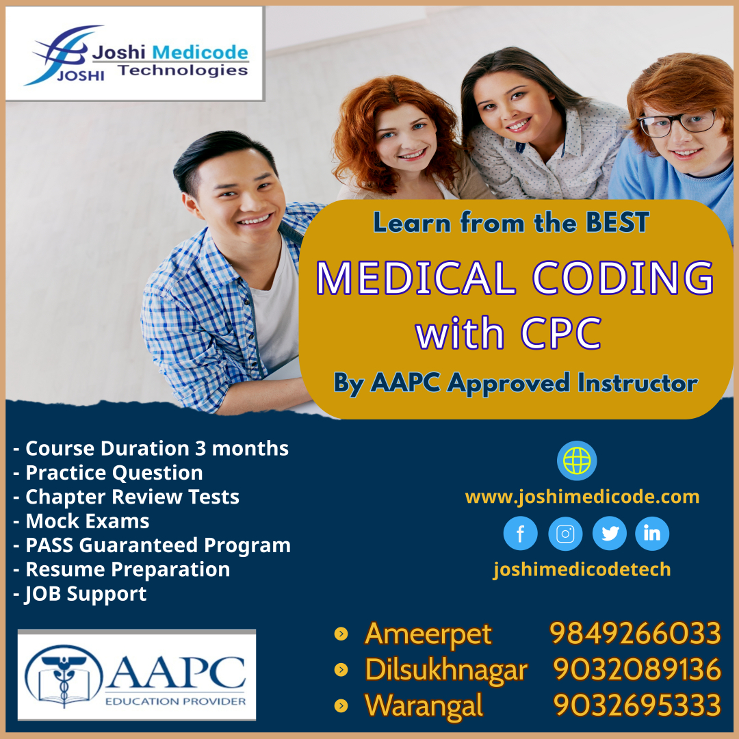 joshimedicode's tweet image. #medicalcodingacademy
Comprehensive Medical coding CPC training By AAPC Instructor @ Leading Medical Coding Academy "Joshi Medicode Technologies", Ameerpet, Dilsukhnagar & Warangal.
call / 9849266033 / 9032759395 / 9032089136 / 9032695333
web enquiry joshimedicode.com