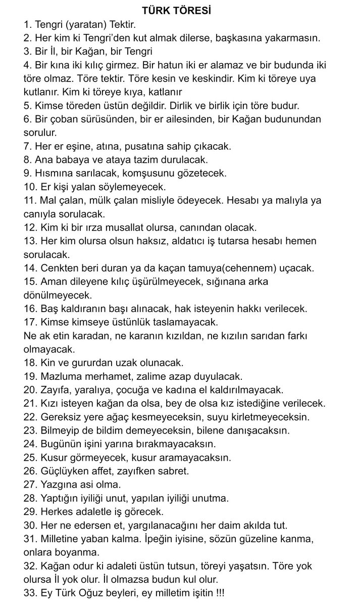 'Üstte mavi gök çökmedikçe, altta yağız yer delinmedikçe senin ilini ve töreni kim bozabilir'