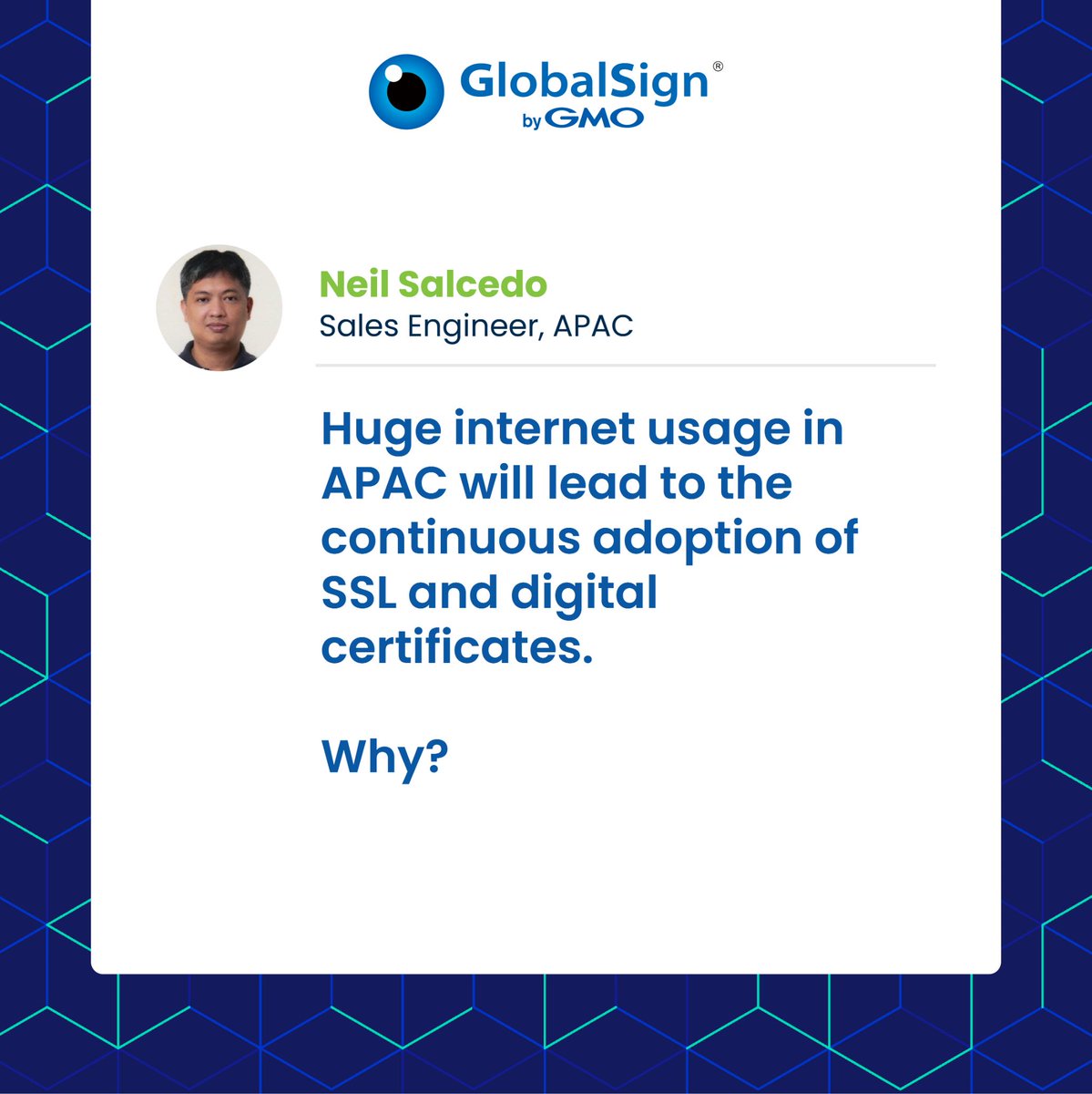 GlobalSignAPAC's tweet photo. The future of online security is here! Neil Jason Salcedo of GlobalSign APAC predicts a crucial role for SSL and digital certificates in the face of a rapidly growing internet usage. Read more: https://t.co/N89O8YQIn2
#PKI #SSL #digitalcertificates #GlobalSignAPAC https://t.co/20etLDsgk4
