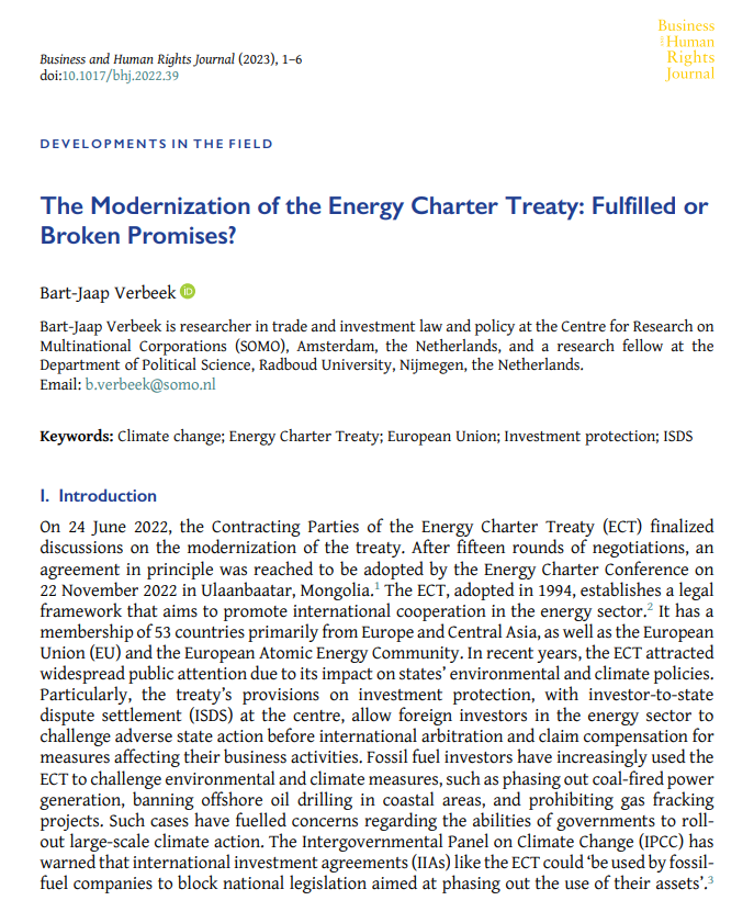 BHRJournal's tweet photo. Fresh off the press! Our latest Developments in the Field section article is now live on our journal site.  Written by @BJVerbeek. A must-read piece that briefly reflects on the modernization of the Energy Charter Treaty. Check it out now! https://t.co/usC8HT9xkk
@ARamasastry https://t.co/5DrcmhWMhU
