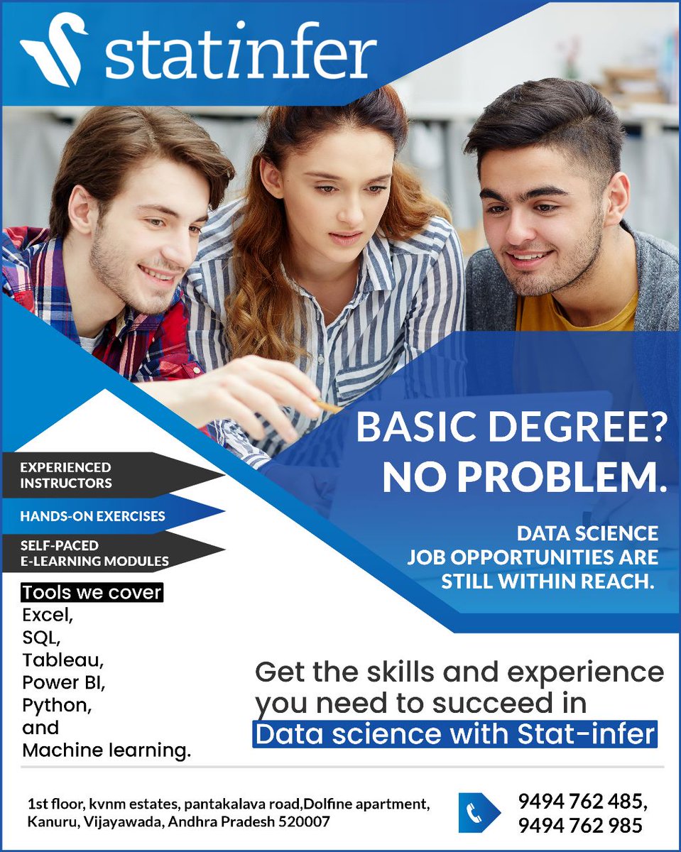 Stat_infer's tweet photo. Basic degree, no problem. 
          Data science
Job opportunities are still with in reach https://t.co/AjX47jx3tU