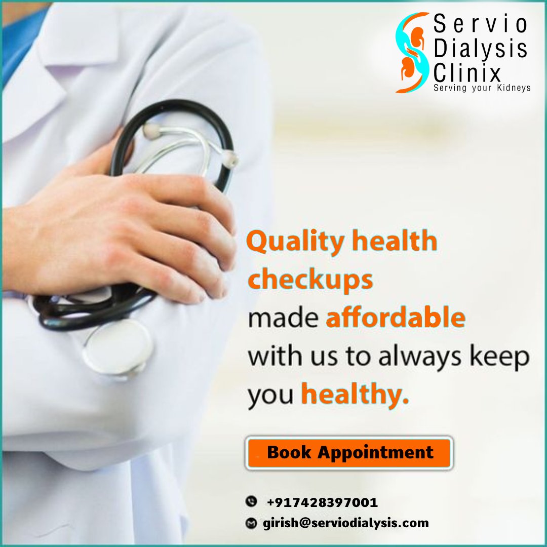 Quality health checkups made affordable with us to always keep you healthy.

Book Appointment
☎+917428397001
Mail us:- girish@serviodialysis.com
🌐serviodialysis.com 
#kidneydisease #hemododialysisservice #kidneytransplant #kidneyfailure #alliedservices #organdonation