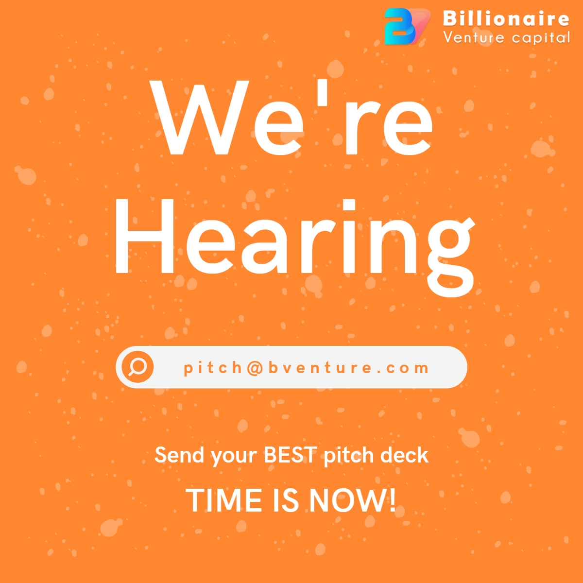 Don't miss your chance to pitch to Billionaire Venture Capital! We're looking for the best startups to join us and take their business to the next level. pitch@bventure.com

#VentureCapital #Startups #StartupPitching #VCFunding #AngelInvesting #TechInvesting #Fundinground