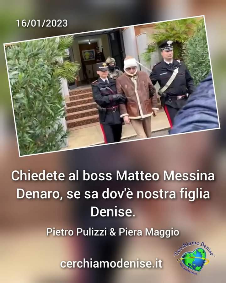 ⚠️chiedete a #MatteoMessinaDenaro 
❓Dov è  DENISE PIPOTONE ❓
#VERITÀPERDENISE #GIUSTIZIAPERDENISE #CERCHIAMODENISE #IOSTOCONPIETROPULIZZI #IOSTOCONPIERAMAGGIO