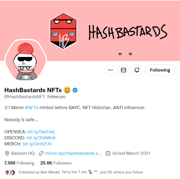 NFT_Bae69's tweet photo. made my day. thanks for following me ser! 🫡 @HashBastardsNFT https://t.co/T39dLcXj1r