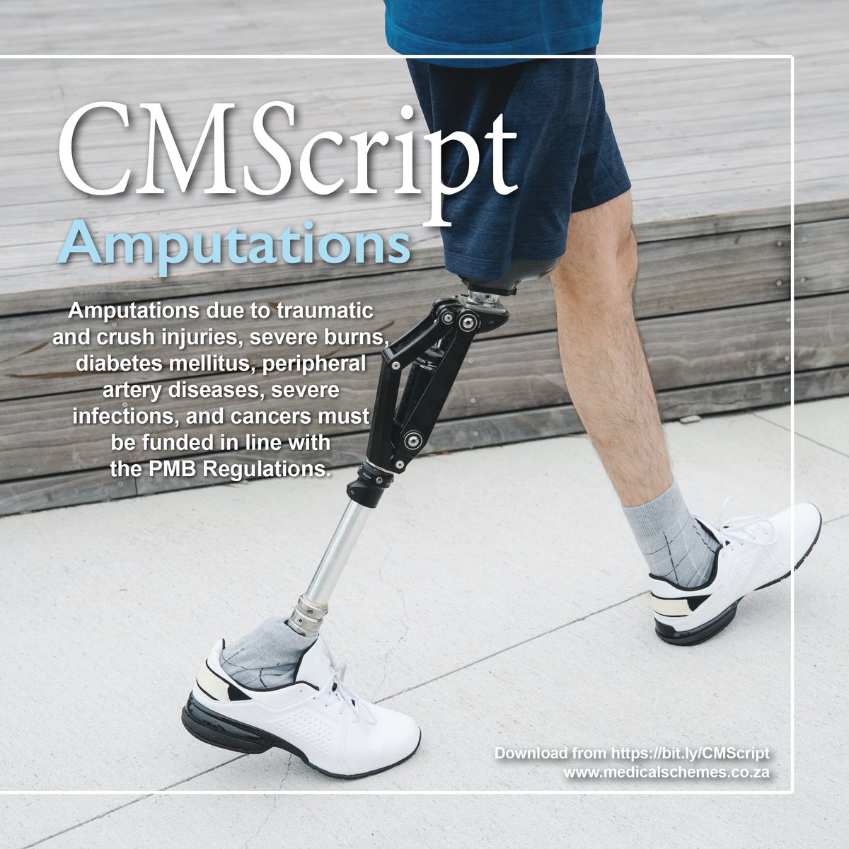 CMSCares4u's tweet photo. Check out our latest CMScript focusing on #Amputations. According to the #PMB Regulations, the medical scheme should fund the diagnosis, treatment, and care of #PMBs irrespective of the memberβs option.
Read more: https://t.co/eDZDOtl7io
#MedicalSchemes https://t.co/LQxe9UmlK3