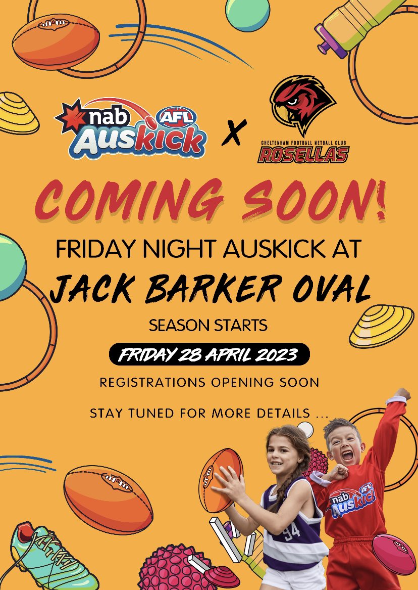 CheltenhamFNC's tweet photo. COMING TO JBO IN 2023!! #Auskick #Rosellas #FridayNight https://t.co/KERIBdwl7V