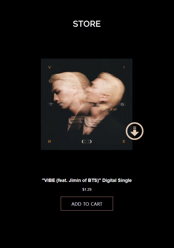 [📢] TAEYANG 'VIBE (feat. Jimin of BTS)' Digital Store Now Open

'VIBE (feat. Jimin of BTS)' is now available for purchase as a Digital Single in the Official Store!

 ▶ taeyang.lnk.to/officialshop

#VIBE #바이브 #TAEYANG #태양 #Jimin #지민
#THEBLACKLABEL #InterscopeRecords