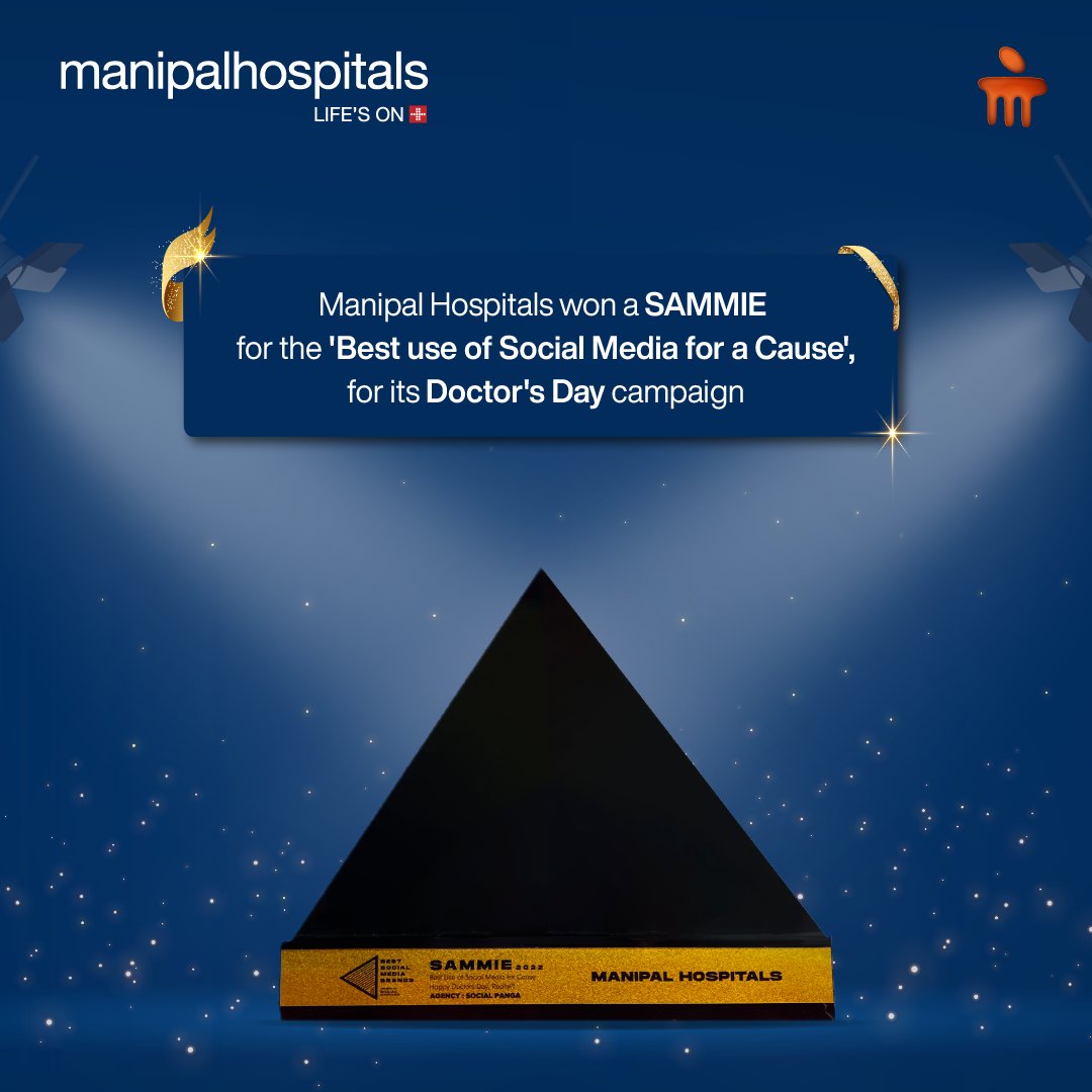 ManipalHealth's tweet photo. Manipal Hospitals is proud to announce that we bagged a SAMMIE for the 'Best use of Social Media for a Cause' for our Doctor's Day Campaign — Happy Doctor's Day, Really! https://t.co/hFNHP6vLVE
