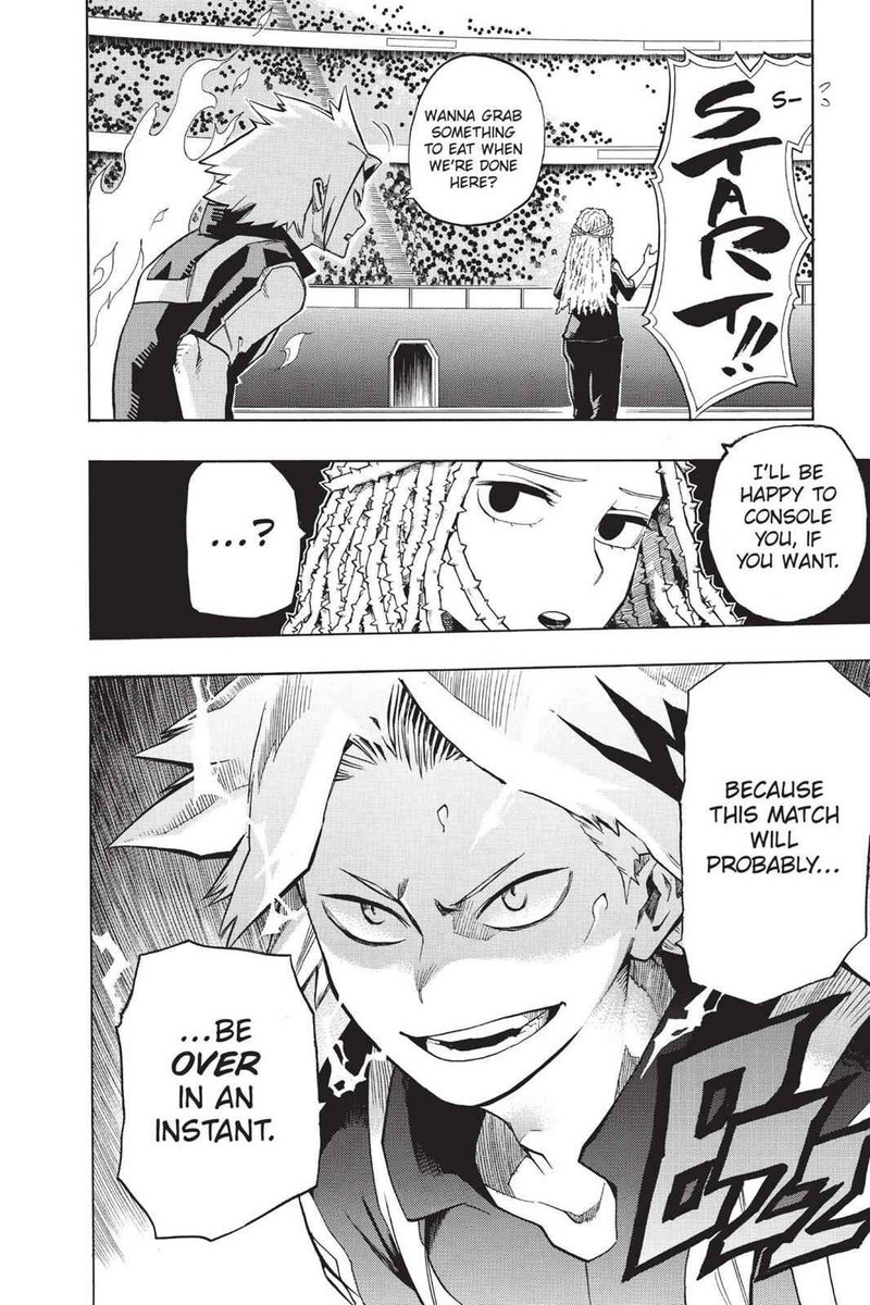 The weekly chapter starts with Kaminari already losing! These 2 pages were added in the volume!