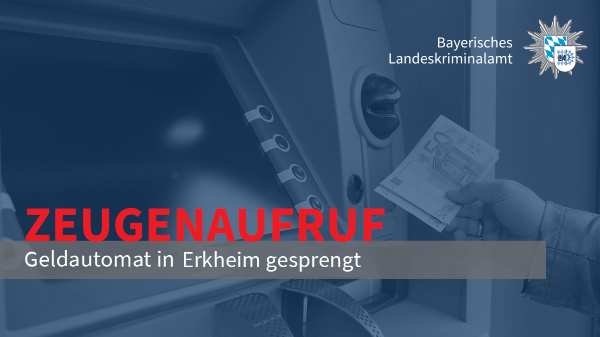 +++ZEUGENAUFRUF+++

#Zeugenaufruf nach #Sprengung eines #Geldautomaten in #Erkheim heute Nacht gegen 02:00 Uhr in der Günztalstraße.

polizei.bayern.de/aktuelles/pres…

Hinweise bitte an das LKA unter 089/1212-0. 

<a href="/PolizeiSWS/">Polizei Schwaben S/W</a>