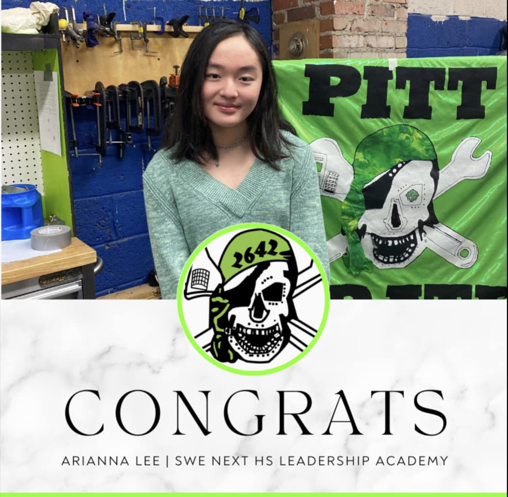 Pitt Pirates Robotics (@pittpirates2642) on Twitter photo Congratulations to Arianna Lee on her acceptance into the SWENext High School Leadership Academy. Arianna will participate in a year round virtual program to prepare for her future, develop leadership and STEM skills. 
<a href="/SWENext/">SWENext</a>
<a href="/firstlikeagirl/">FIRSTLikeAGirl</a> 
<a href="/FIRSTweets/">FIRST</a> 
<a href="/FIRSTNC/">FIRST North Carolina</a> Congratulations to Arianna Lee on her acceptance into the SWENext High School Leadership Academy. Arianna will participate in a year round virtual program to prepare for her future, develop leadership and STEM skills. 
<a href="/SWENext/">SWENext</a>
<a href="/firstlikeagirl/">FIRSTLikeAGirl</a> 
<a href="/FIRSTweets/">FIRST</a> 
<a href="/FIRSTNC/">FIRST North Carolina</a>