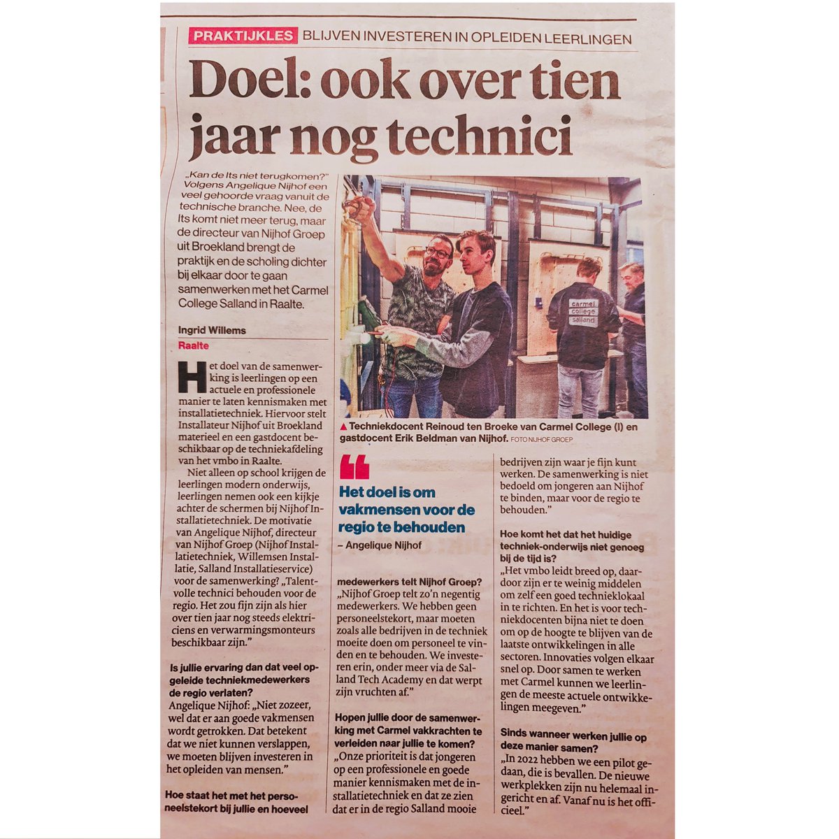 Kijk, van dit voorbeeld worden we blij! Samenwerking en verbinding tussen #onderwijs en #bedrijfsleven. We juichen dit initiatief van <a href="/nijhofbroekland/">nijhofbroekland</a> en <a href="/Carmel_Salland/">CarmelCollegeSalland</a> van harte toe. #technieksalland #techniekonderwijs #toekomstperspectief #werkenindetechniek #technieklessen