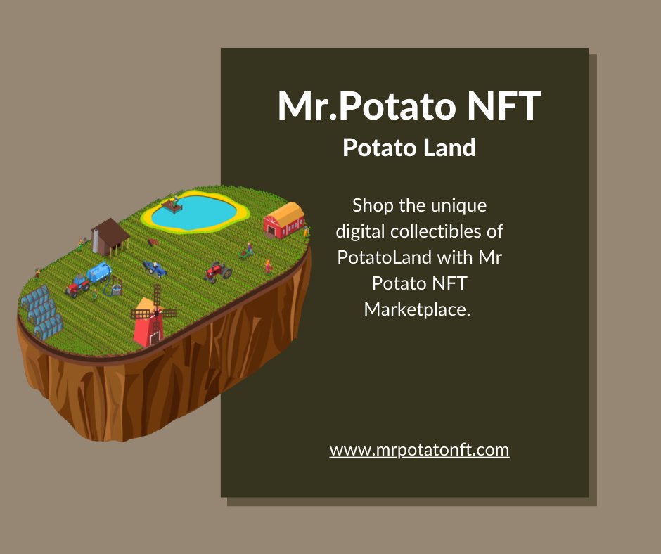 MrPotatoNFT2's tweet photo. Mr.Potato NFT | Land Sale | NFT
https://t.co/Xah68hQWJD
#nft #nftart #nfts #crypto #nftartist #digitalart #nftcommunity #nftcollector #cryptoart #cryptocurrency #blockchain #bitcoin #nftcollectors #nftdrop #nftcollectibles #openseanft #btc #nftcollection #cryptoartist https://t.co/l0OB71De3Z