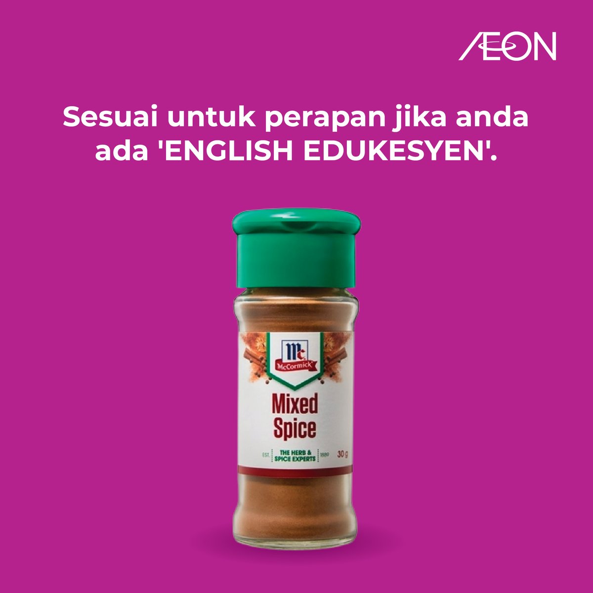 Bak kata Usop Wilcha, 'Itu lah pentingnya 'English Edukesyen'.' 🤌🏻 Dapatkan McCormick di stor AEON berdekatan atau pesan secara online di myAEON2go, bit.ly/3iKOQlk. 🧂

#mccormick #seasoning #englisheducation #taburataskaupunboleh