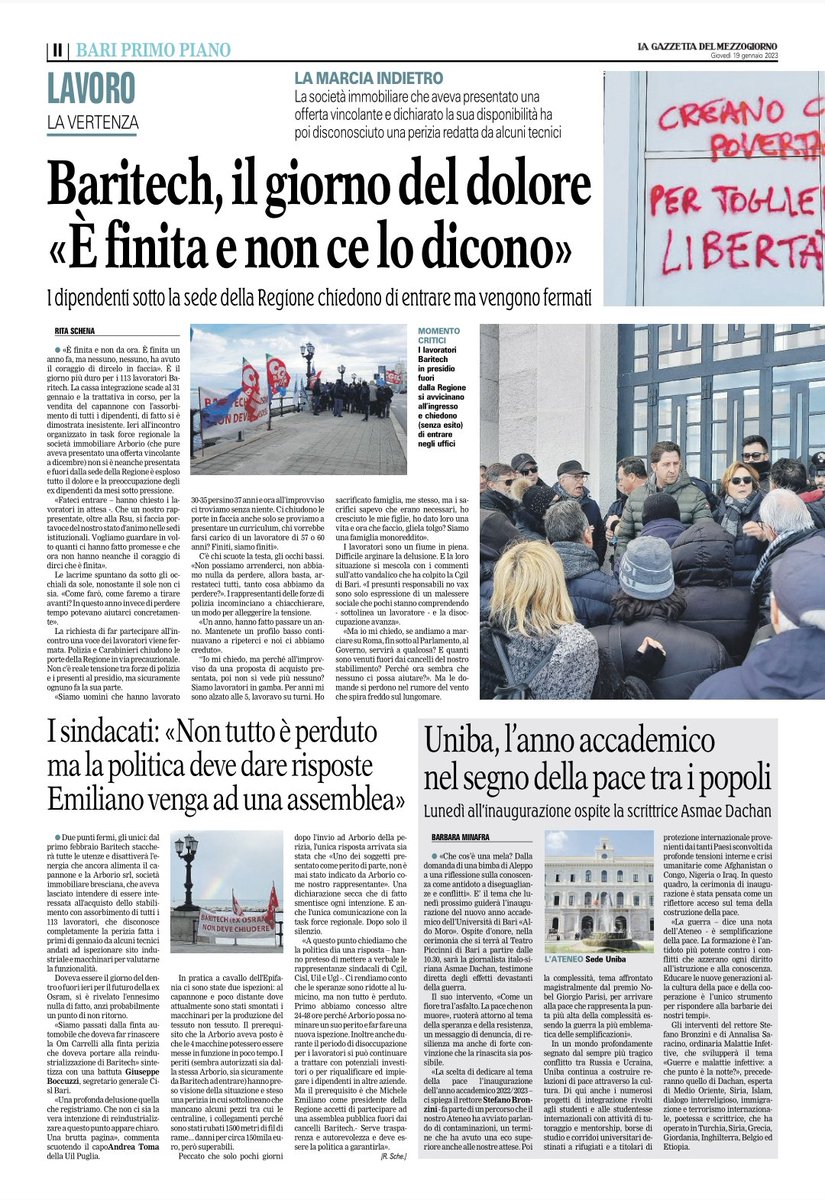 cisl_bari's tweet photo. Sul quotidiano @LaGazzettaWeb intervento del nostro segretario generale @GiuseppeBoccuzzi in merito alla vertenza #baritech
@CislPuglia @CislNazionale https://t.co/5jf6gz3opY