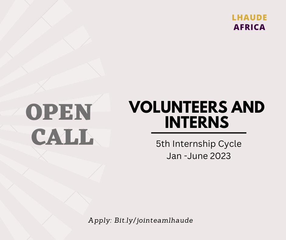 We are delighted to share that the application for the 5th internship cycle is open!

If you are looking to learn, grow and build a career/business in the Creative Industry this is for you.

Tap the link below to apply:

bit.ly/jointeamlhaude