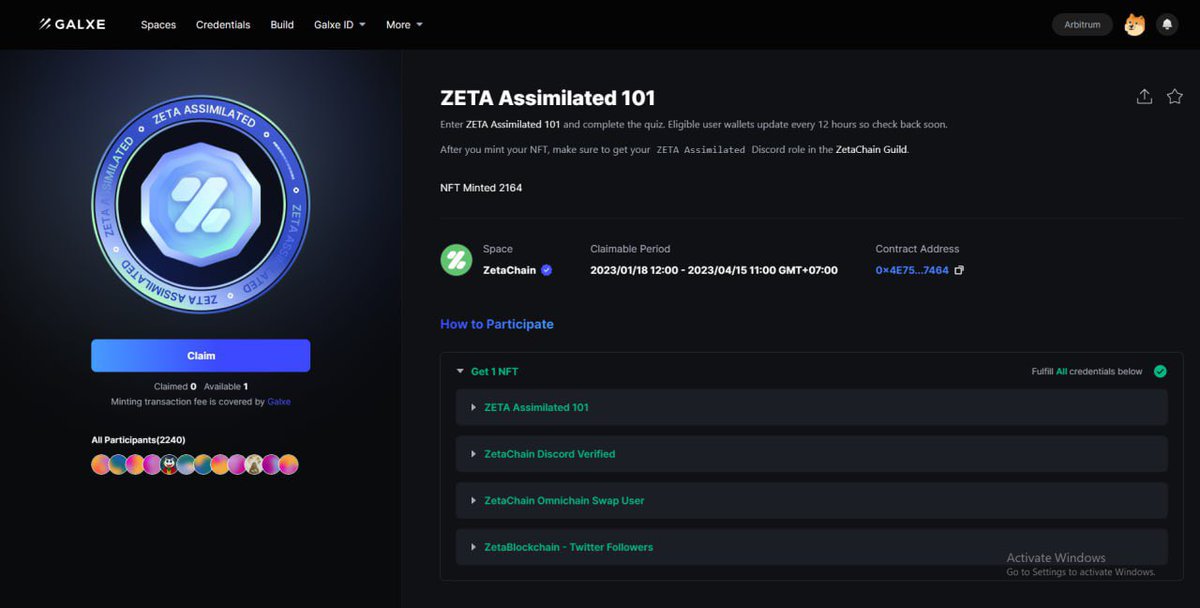 🧐 Claim ZETA Assimilated 101 OAT - sở hữu OAT này sẽ được nhận Role ZETA Assimilated Discord

🔑 Truy cập: galxe.com/ZetaChain/camp…

🔓 Điền form: docs.google.com/forms/d/e/1FAI… để xác minh task 1

👀 Đáp án:

1. D
2. A
3. C
4. D
5. A
6. B
7. D