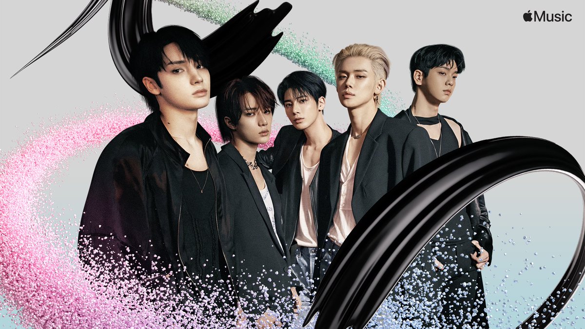 jaemiisseoyoyo's tweet photo. 👀 Interesting... They're using a photo of @TXT_members from the #TXT_MESS #GOOD_BOY_GONE_BAD era, but added green &amp; pink streaks from the latest #TEMPTATION album.

Perhaps the black outfits fit better with the concept of Black Rabbit for this Lunar New Year? https://t.co/I7A4PJtow9