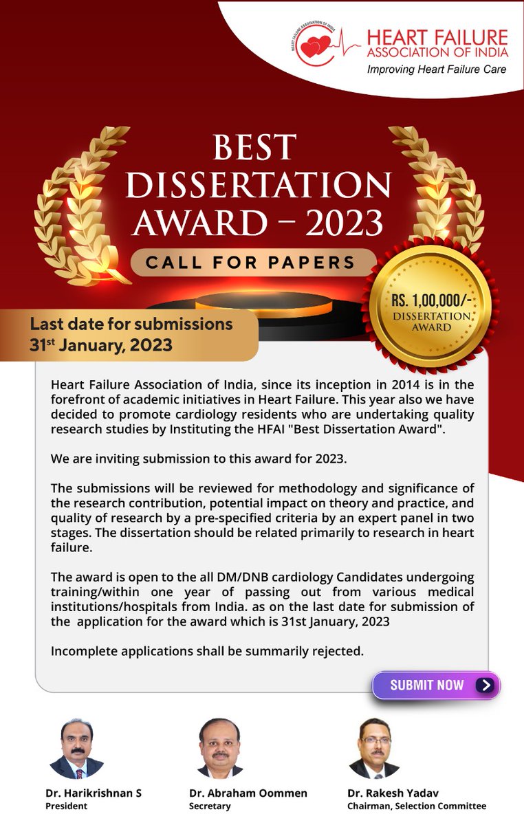 HFAI Best Dissertation Award 2023 To submit: Visit hfai.co.in