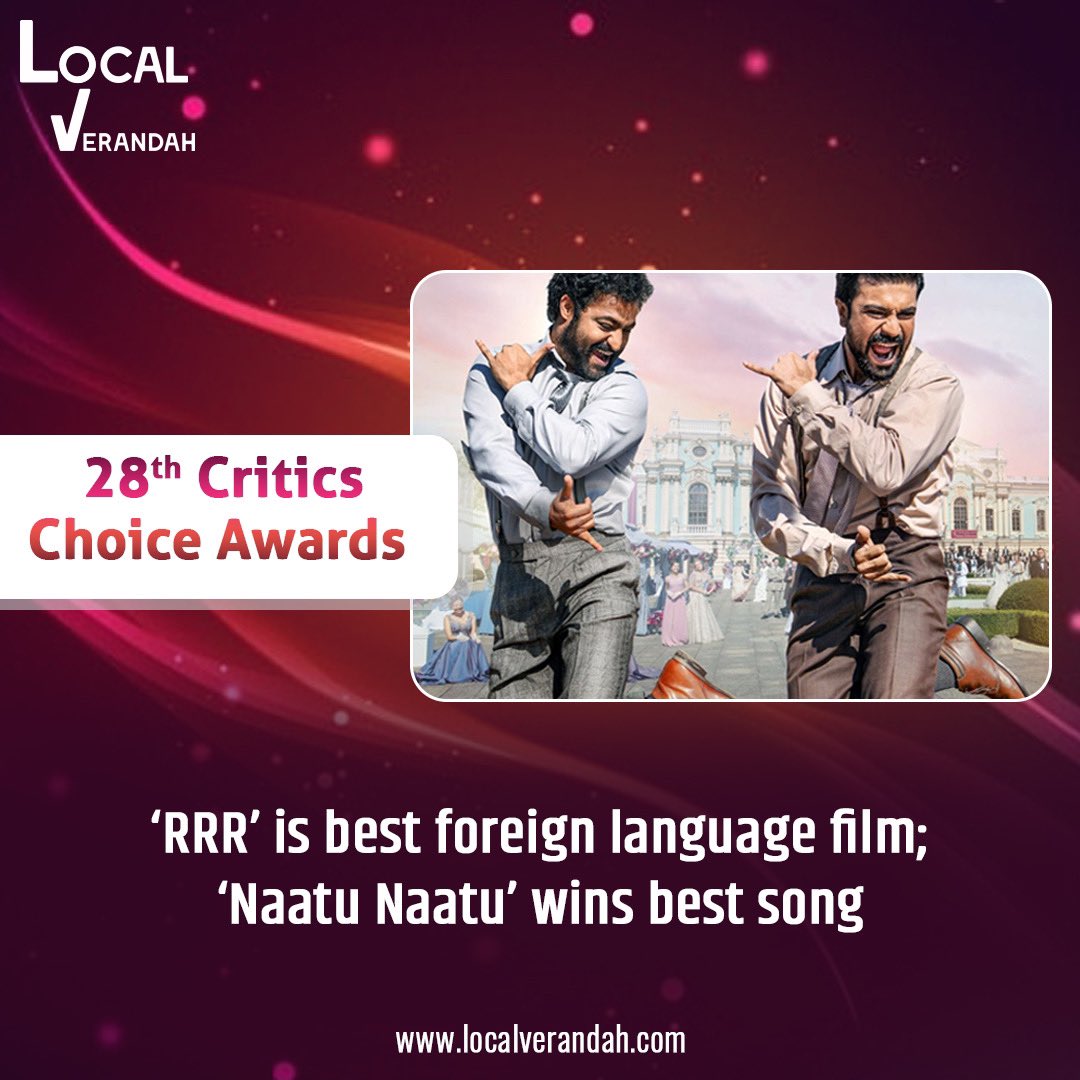 Keep following us for all the latest buzz! 

#LocalVerandah #criticschoiceawards #rrr #naatunaatu #ramcharan #awards #indiancinema