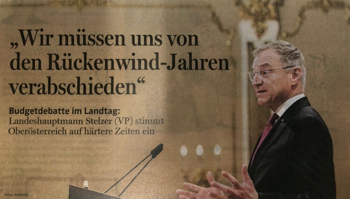 Was will uns LH Stelzer damit sagen? Die fetten Jahre sind vorbei? Wir müssen uns auf Kürzungspolitik einstellen, wie nach Finanzkrise?

Besonders absurd: Ansage kommt aus OÖ, wo Menschen am wenigsten geholfen wird in Energiekrise &amp; auch Investitionskurs viel zu restriktiv ist.