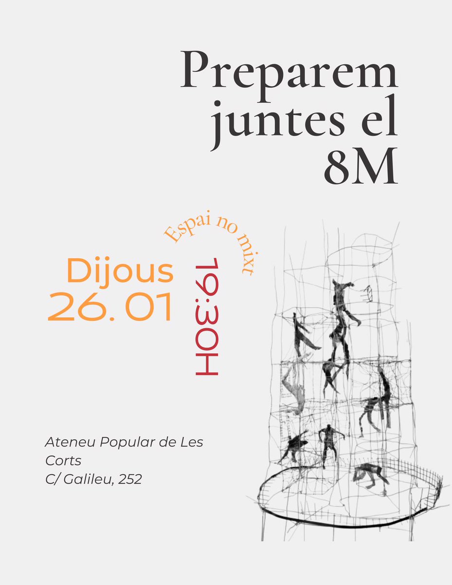 Bon dia a totes! Un any més, les dones de les Corts ens organitzem per preparar el 8 de març 🔥🔥🔥

 Vine el proper dijous 26 a l'@ateneupopulardelescorts per començar a preparar-lo juntes, perquè organitzades som més fortes ✊🏼 T'hi esperem! 💜