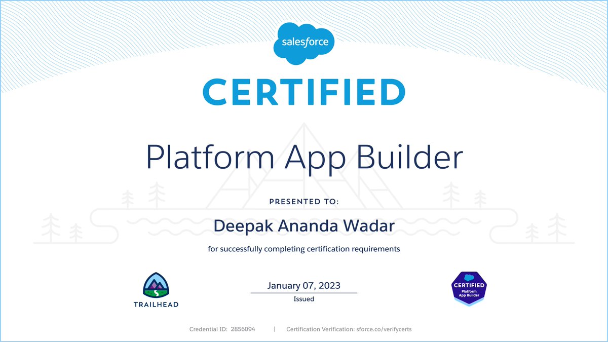 New Year New Goals🎯I have completed my 3rd Certification in Salesforce #Salesforce_Certified_Platform_App_Builder🏆😍
Now I'm 3X Salesforce Certified Professional 🎉😍☁️
#salesforce #awesomeadmin #salesforcecertified #salesforcedevelopers #salesforcecareers #trailhead