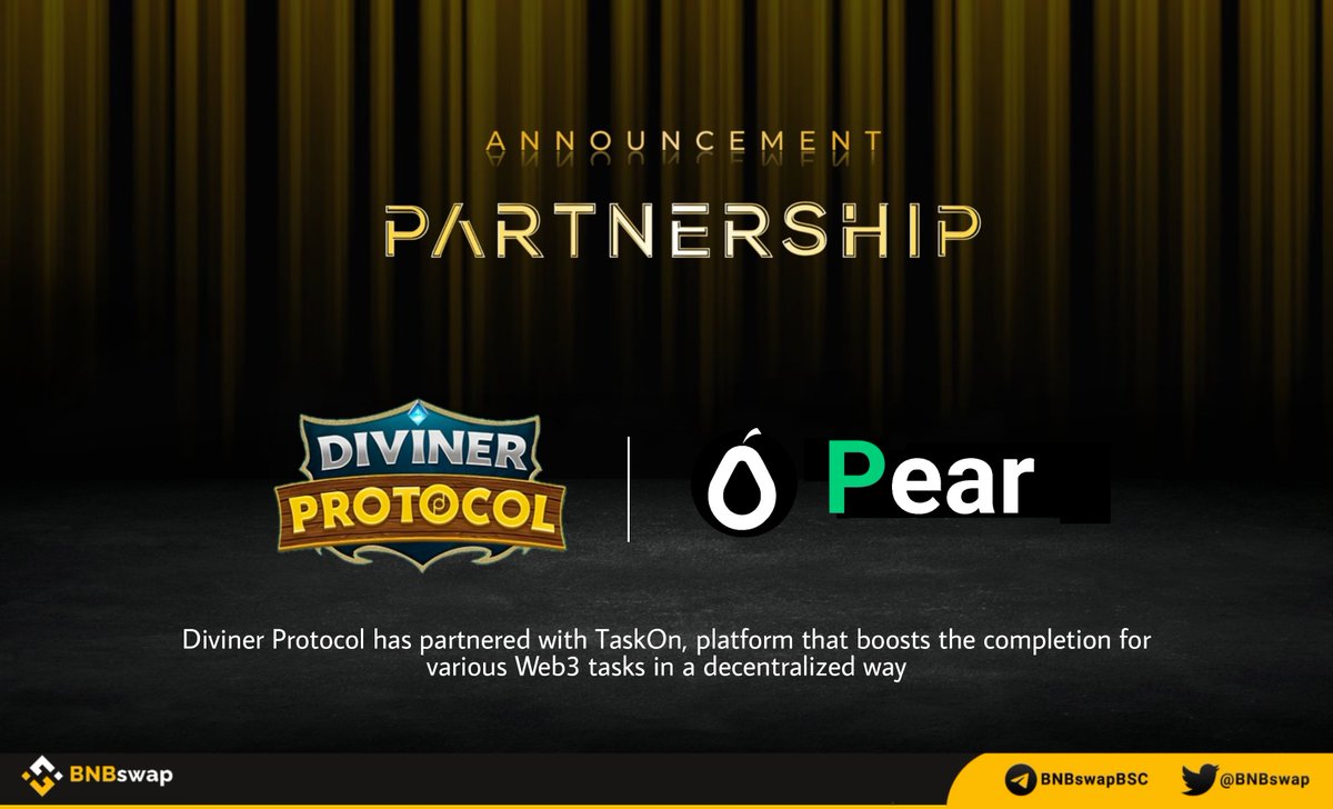 📢 @DivinerProtocol has announced a partnership with @PearDAOReal, an open, free, decentralized marketplace!

Through this partnership, PearDAO will create a Special Trading Zone for Diviner #NFT to bridge trading from Diviner NFT to Fiat!

#BNB #BSC #BNBchain #Web3 #NFTs #Crypto