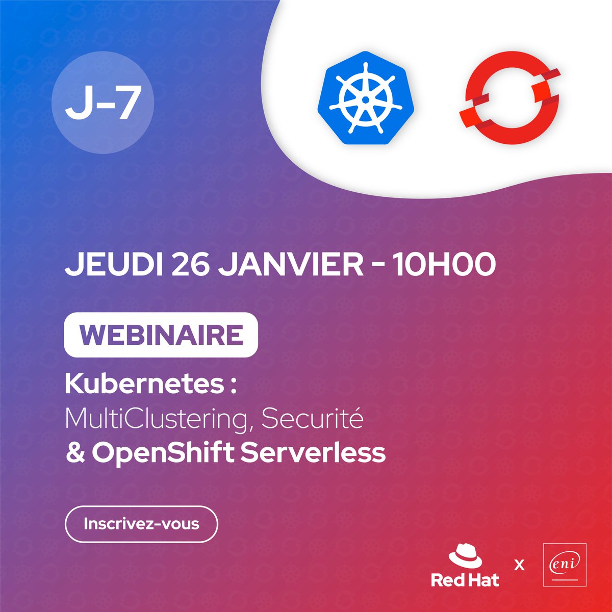 ENIService's tweet photo. ⏱️ J-7 avant notre webinaire @redhatfrance sur #Kubernetes, #OpenShift et le #MultiClustering : inscrivez-vous vite pour le 26/01 10h !
➡️https://t.co/m3wNabrsnT https://t.co/ry4QIGXsxi