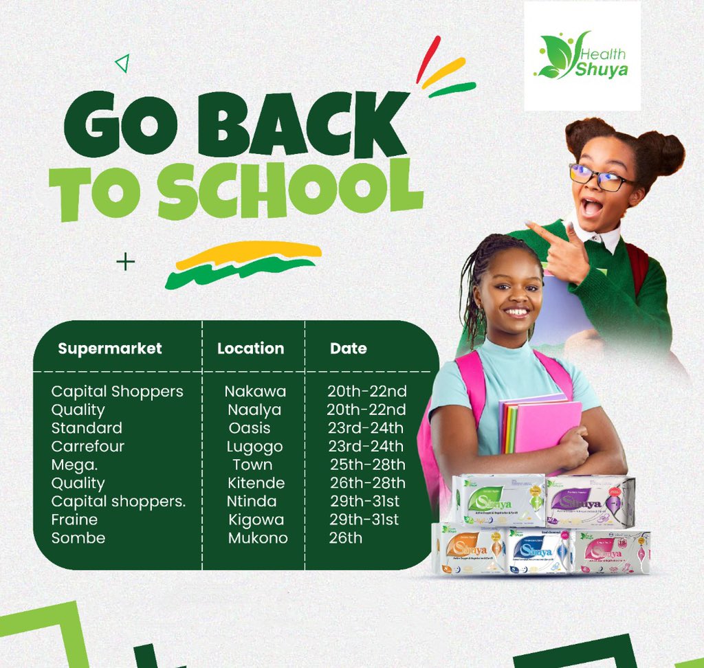 Kindly take note of the supermarkets, location and the allocated dates for our Go back to School promotion. 

Don’t miss out on this one💃🏽💃🏽💃🏽. 

#gobacktoschool #shuyapads #anionpads #schoolshopping #sanitarypads #bestsanitarypadsbrand