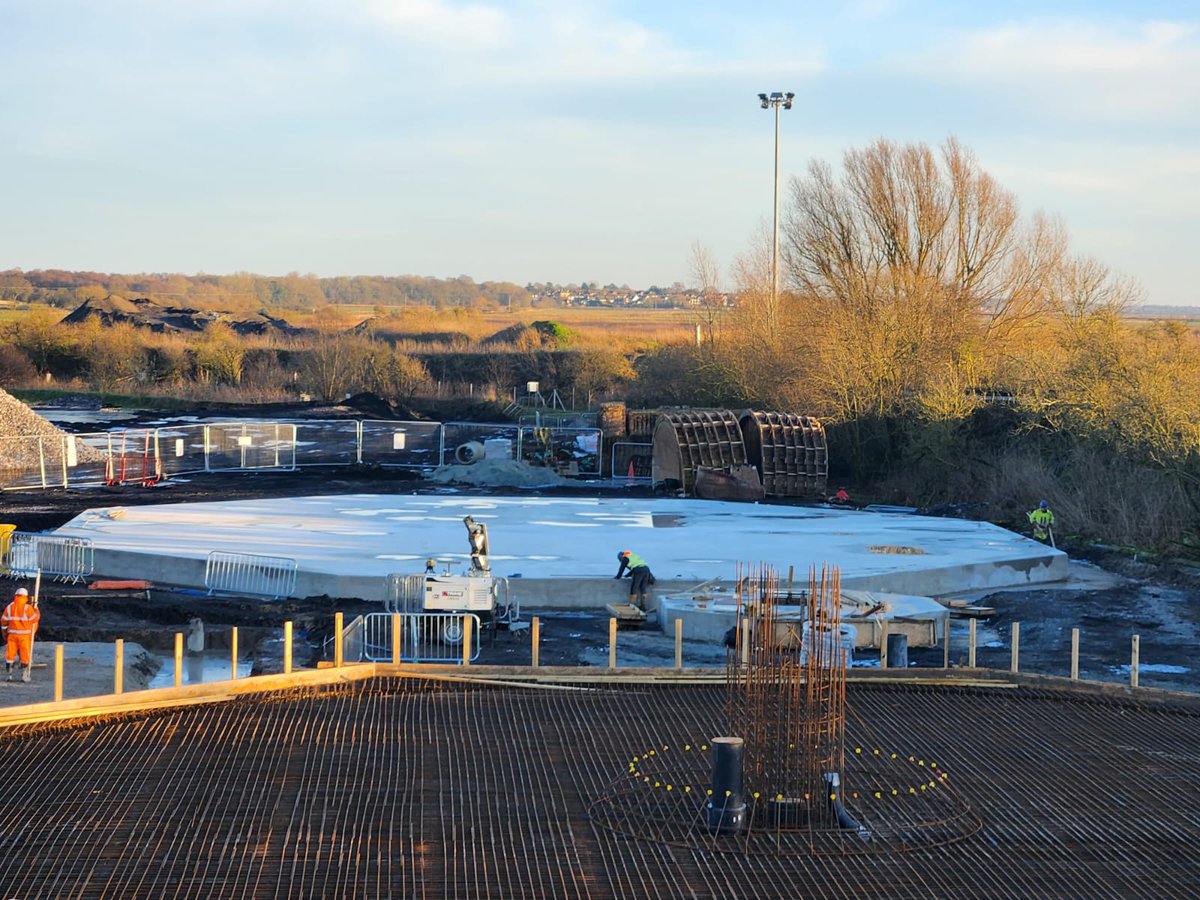 CLSconstruct's tweet photo. With the activated sludge tank now complete at British Sugar Cantley, our focus is now on the secondary clarifier tank pour of 342m3 scheduled for next Thursday #clscivilengineering #clsconstruction #teamCLS https://t.co/vQwL5Giv19