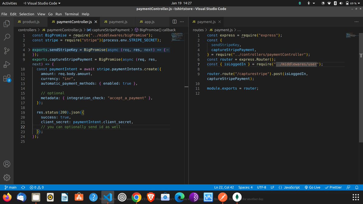 saadat_1997's tweet image. 🔴 Day 26 #100DaysOfCode
Integrated Stripe with my project and created payment controller and route 💳
#iwritecode