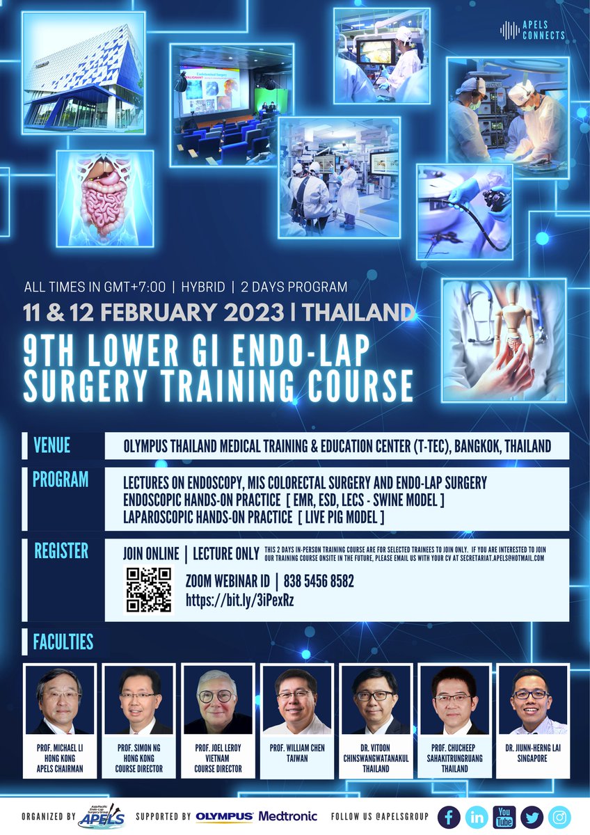 #APELSConnects Join the lectures online via Zoom to learn from experts, they will share insights and best practices on handling #Endoscopy, #MISColorectal Surgery and #EndoLap Surgery.

𝗥𝗲𝗴𝗶𝘀𝘁𝗲𝗿 𝗡𝗼𝘄 [ 𝗟𝗲𝗰𝘁𝘂𝗿𝗲 𝗦𝗲𝘀𝘀𝗶𝗼𝗻 ] 
bit.ly/3iPexRz