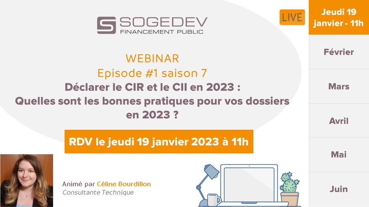 📢 H-1 avant notre premier #webinar de 2023 sur : Déclarer le #cir et le #cii : quelles sont les bonnes pratiques pour vos dossiers en 2023 ? 

Il est encore temps de vous inscrire !  👇
#financement #event bit.ly/3XCU4hL