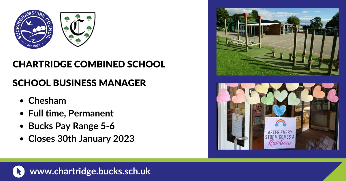 Chartridge School  seek a School Business Manager to join their dedicated team. The SBM is responsible for ensuring all support functions of the school run efficiently and effectively. More information here: crowd.in/m8FWg4 

#SchoolBusinessManager #Bursar #SchoolSupport