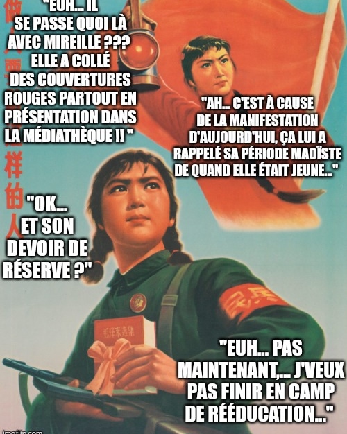 MemeYourLibrary's tweet photo. Kévin :" Pourquoi vous parlez de livres rouges ? C'est comme 50 nuances de grey machin chose ?"
"Kévin, va voir en 900 si on y est..."
#reformedesretraitres #retraite #bibliotheque #mediatheque #bibliothecaire #mediathecaire #humournoir #revolutionculturelle #devoirdereserve https://t.co/H1FytRsgYf